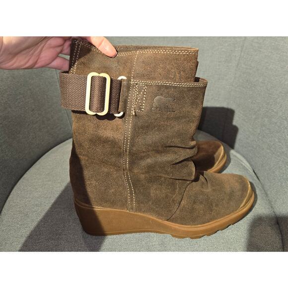 SOREL Toronto Brown Suede Mid Calf Wedge Boot Buckle Women Size 7 - Picture 5 of 7